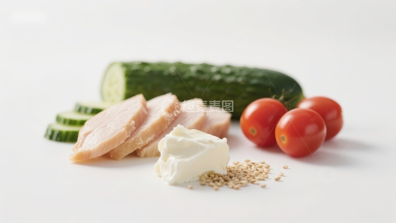 高清大图下载【趣麦麦图】切片鸡肉与蔬菜食材组合