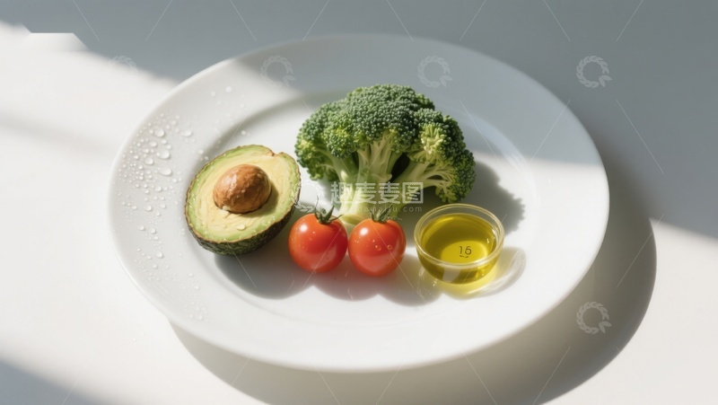 高清大图下载【趣麦麦图】盘中新鲜蔬果与橄榄油