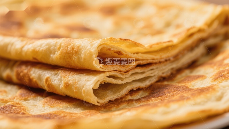 高清大图下载【趣麦麦图】金黄薄饼叠放特写