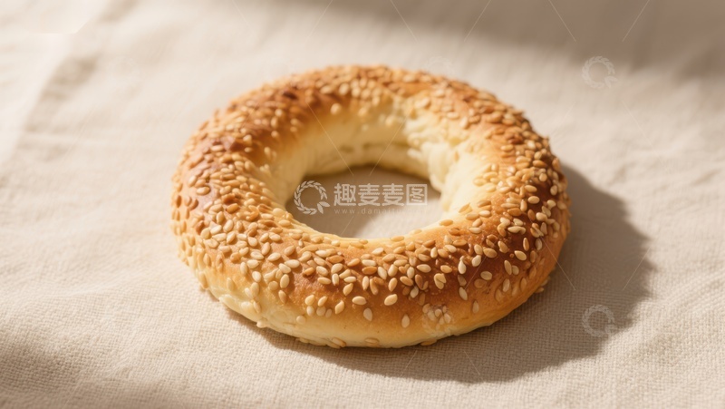 高清大图下载【趣麦麦图】新鲜芝麻面包圈特写
