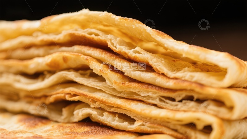 高清大图下载【趣麦麦图】金黄薄饼叠放特写