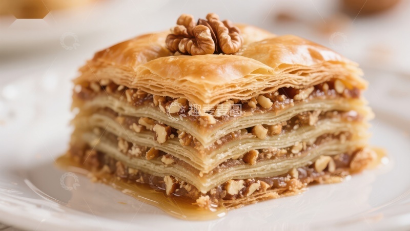 高清大图下载【趣麦麦图】金黄酥脆的坚果层叠糕点