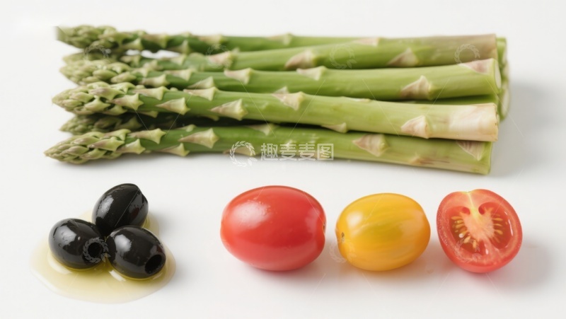 高清大图下载【趣麦麦图】新鲜芦笋与彩椒橄榄