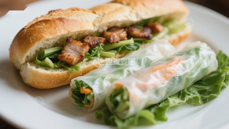 高清大图下载【趣麦麦图】越南三明治与春卷的美味组合