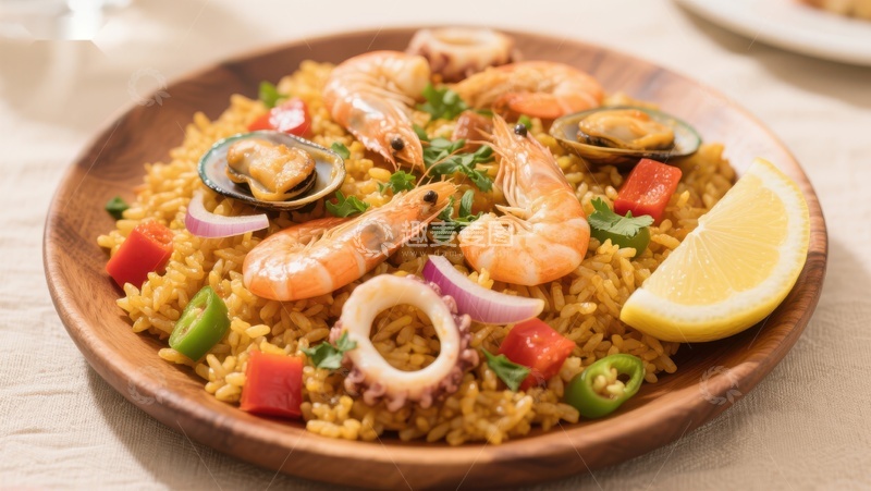 高清大图下载【趣麦麦图】海鲜炒饭配柠檬片