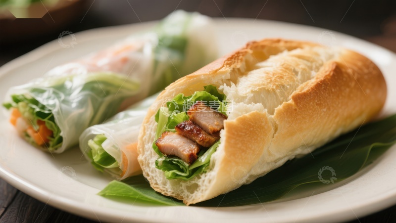 高清大图下载【趣麦麦图】越南三明治与春卷美食组合
