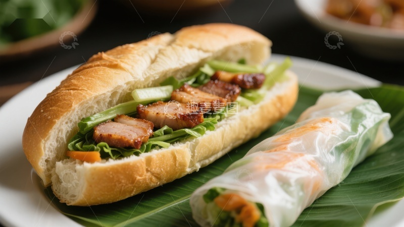 高清大图下载【趣麦麦图】越南三明治与春卷美食展示