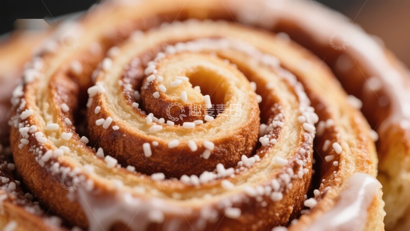 高清大图下载【趣麦麦图】螺旋面包特写，撒有糖霜