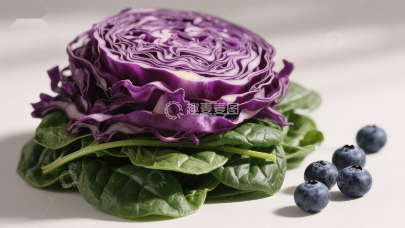 高清大图下载【趣麦麦图】紫甘蓝与蓝莓的静物组合