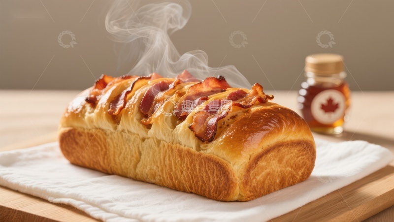高清大图下载【趣麦麦图】热腾腾的培根面包与枫糖浆