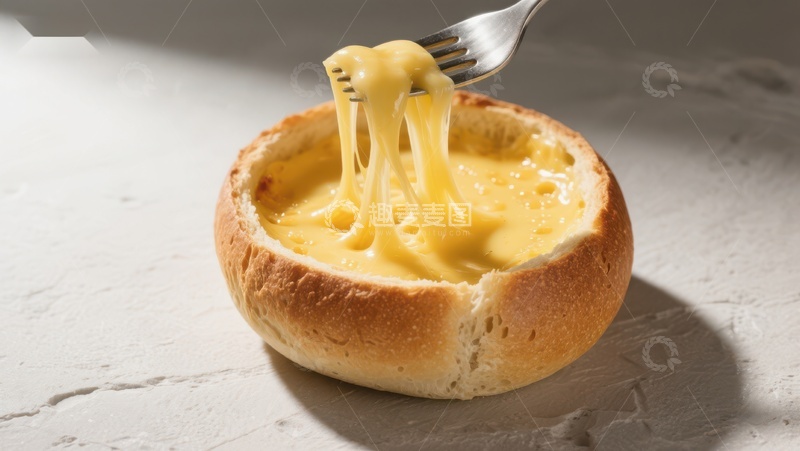 高清大图下载【趣麦麦图】面包碗中的浓稠芝士