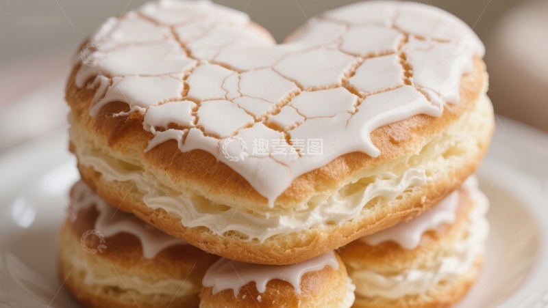高清大图下载【趣麦麦图】奶油泡芙心形甜点
