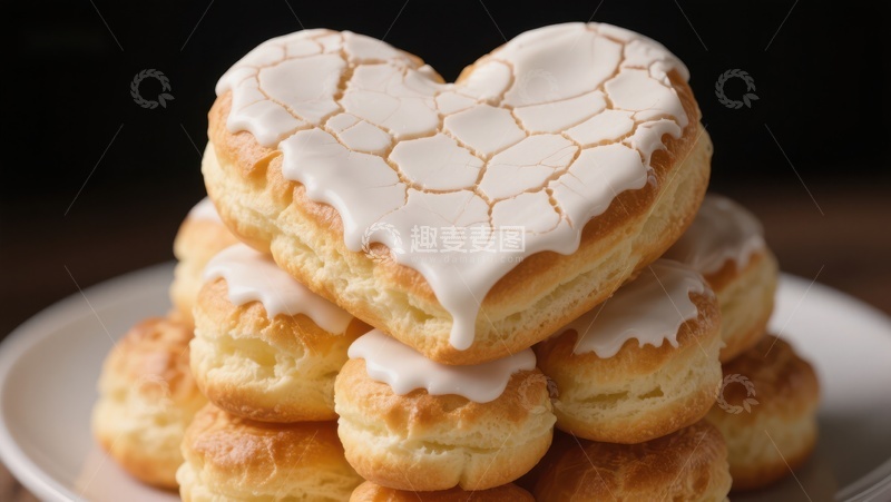 高清大图下载【趣麦麦图】心形奶油泡芙堆叠特写