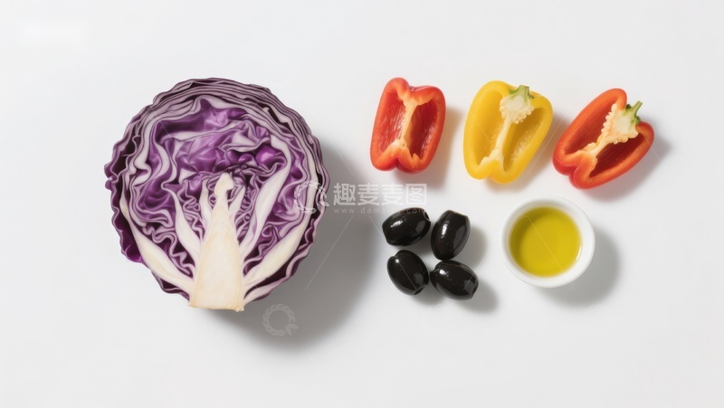 高清大图下载【趣麦麦图】紫甘蓝与彩椒橄榄油摆盘