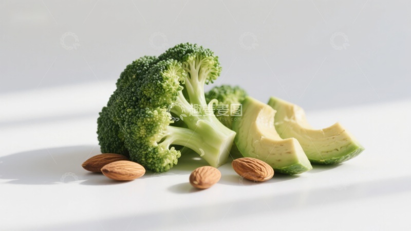 高清大图下载【趣麦麦图】西兰花牛油果与杏仁组合