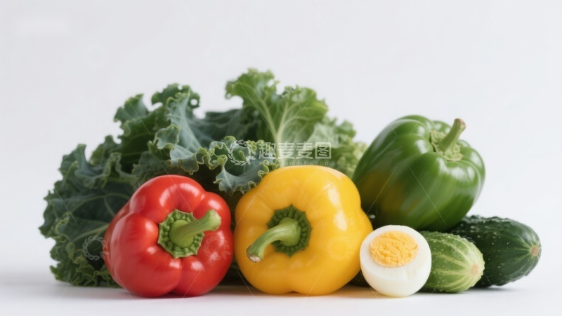 高清大图下载【趣麦麦图】新鲜蔬菜与煮鸡蛋组合