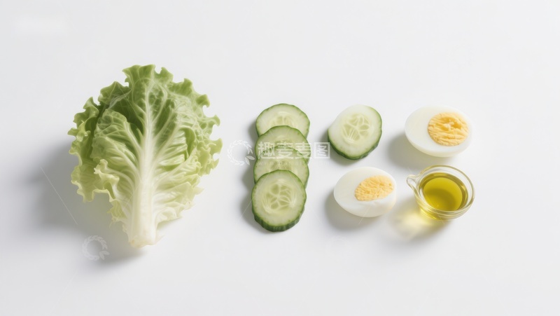 高清大图下载【趣麦麦图】生菜黄瓜鸡蛋与油的食材组合