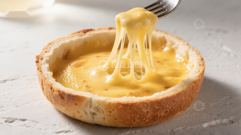 高清大图下载【趣麦麦图】面包碗中的拉丝芝士