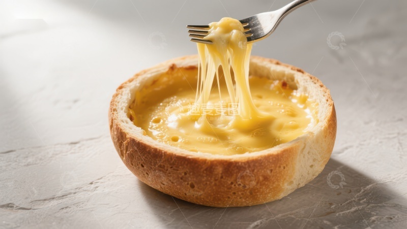 高清大图下载【趣麦麦图】面包碗中的浓稠芝士汤