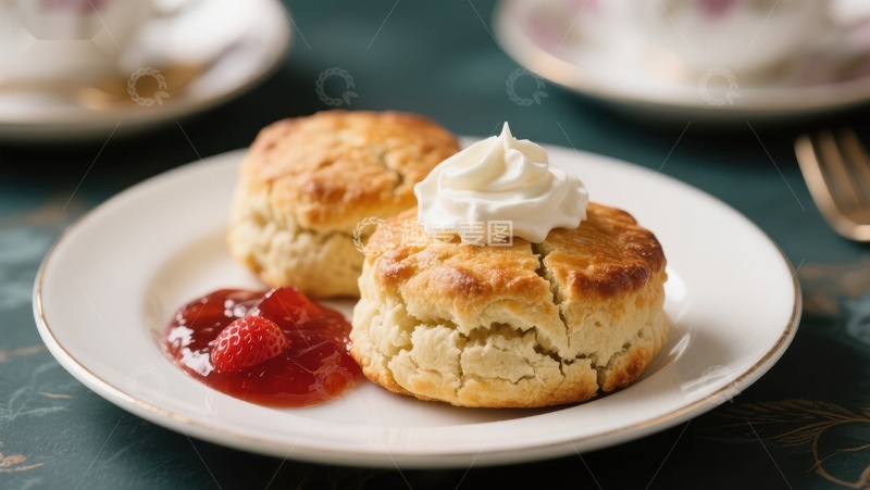 高清大图下载【趣麦麦图】英式松饼配奶油和果酱