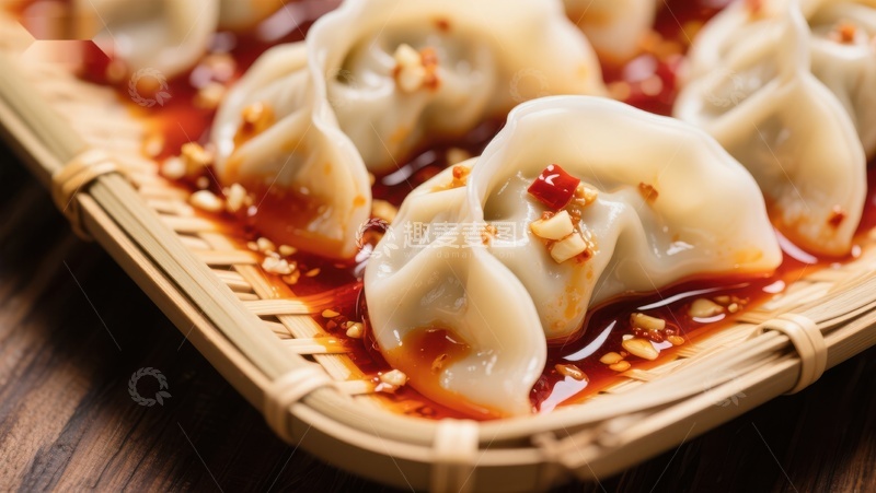 高清大图下载【趣麦麦图】热辣水饺，竹篮盛装