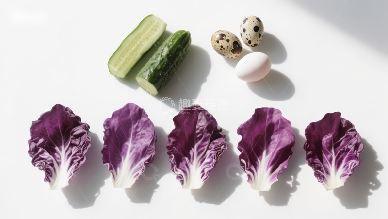 高清大图下载【趣麦麦图】紫甘蓝与蔬菜蛋的静物摆拍