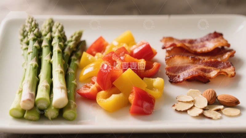 高清大图下载【趣麦麦图】新鲜蔬菜与培根坚果摆盘