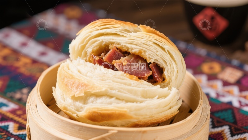 高清大图下载【趣麦麦图】酥皮肉馅包子特写