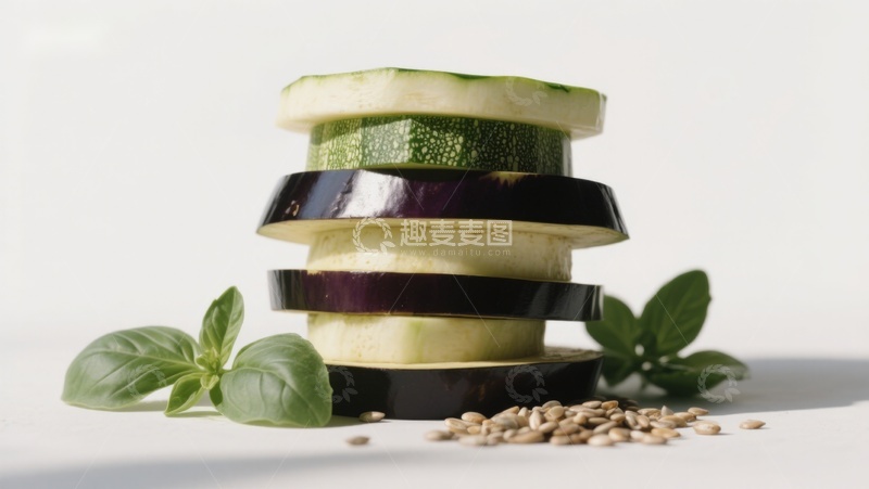 高清大图下载【趣麦麦图】蔬菜切片堆叠与香草