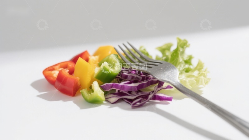 高清大图下载【趣麦麦图】彩色蔬菜与叉子静物