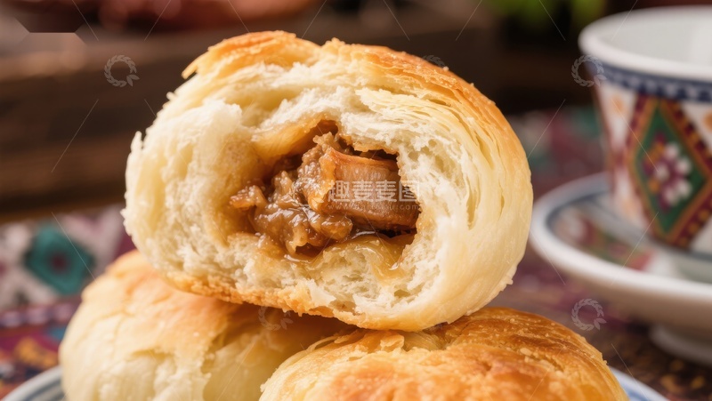 高清大图下载【趣麦麦图】酥皮面包夹肉馅，诱人美食
