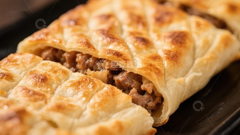 高清大图下载【趣麦麦图】酥皮肉馅卷饼特写