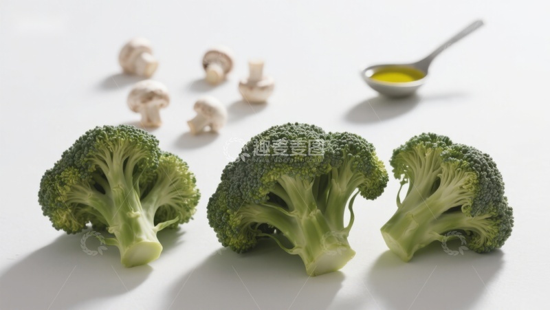 高清大图下载【趣麦麦图】西兰花与蘑菇的静物摆拍