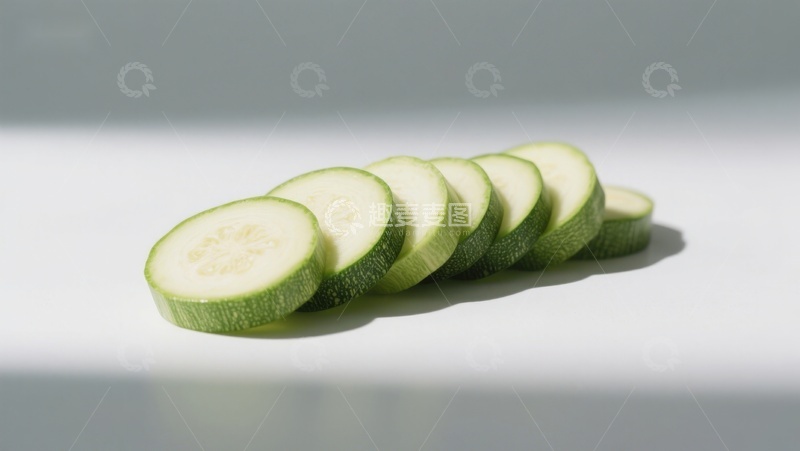高清大图下载【趣麦麦图】切片的西葫芦排列在白色背景上