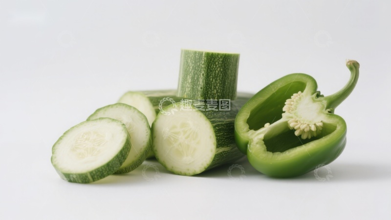 高清大图下载【趣麦麦图】黄瓜与青椒切片静物