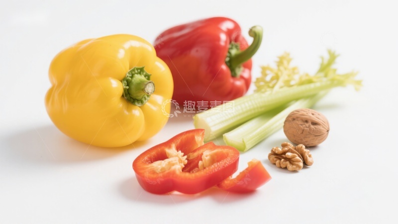 高清大图下载【趣麦麦图】新鲜蔬菜与坚果静物展示