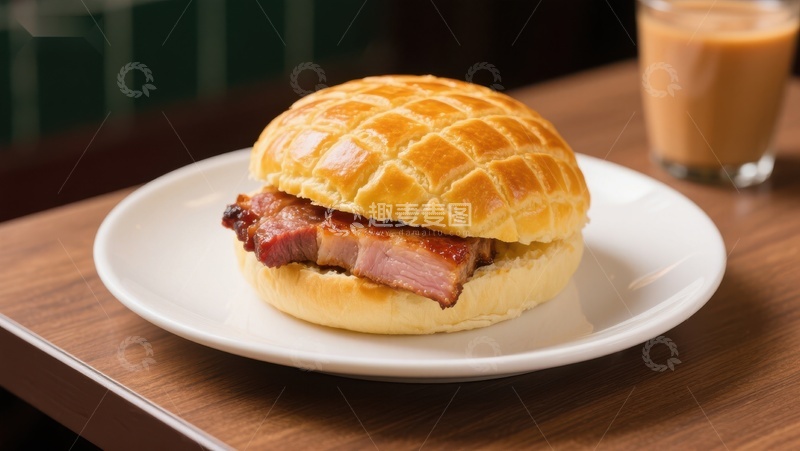 高清大图下载【趣麦麦图】酥皮肉夹饼配奶茶