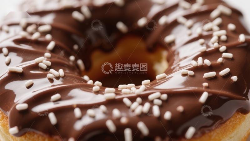高清大图下载【趣麦麦图】巧克力糖霜甜甜圈特写