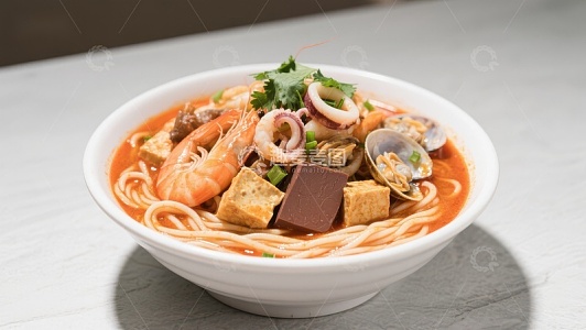 海鲜炒米粉，色彩丰富美味佳肴