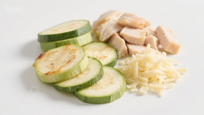 高清大图下载【趣麦麦图】切片西葫芦鸡肉与奶酪