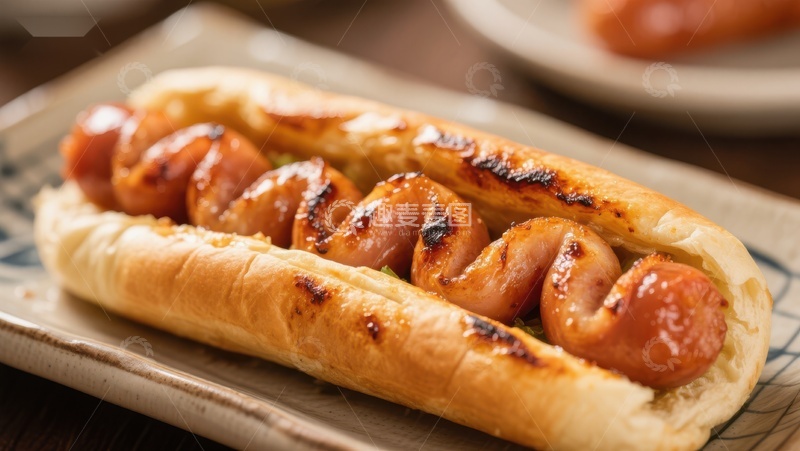 高清大图下载【趣麦麦图】烤香肠热狗，金黄诱人