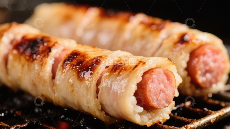 高清大图下载【趣麦麦图】香肠卷煎饼，烤制金黄诱人