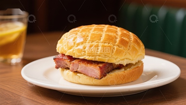 金黄面包夹烤肉的美味汉堡