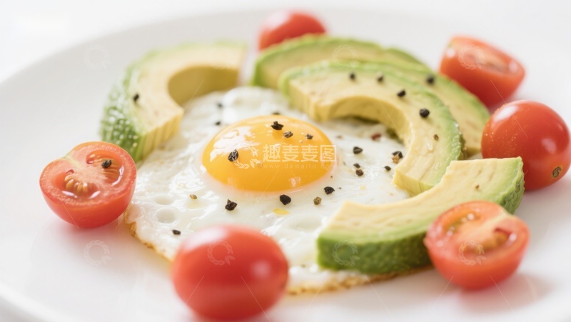 高清大图下载【趣麦麦图】煎蛋配牛油果与小番茄