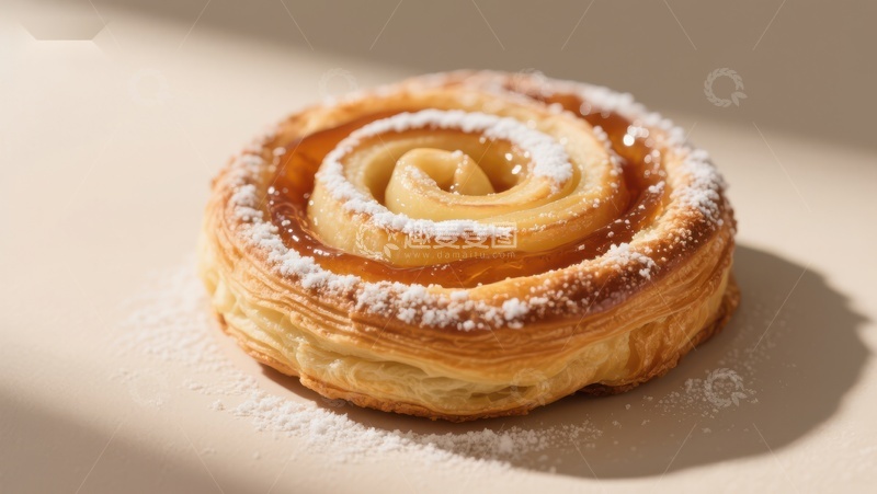 高清大图下载【趣麦麦图】酥皮螺旋甜点，撒上糖粉