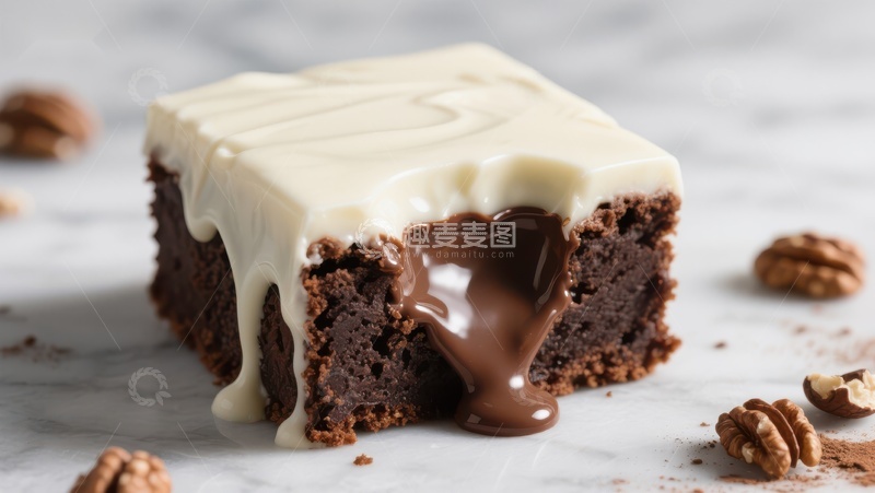 巧克力布朗尼配白巧克力酱
