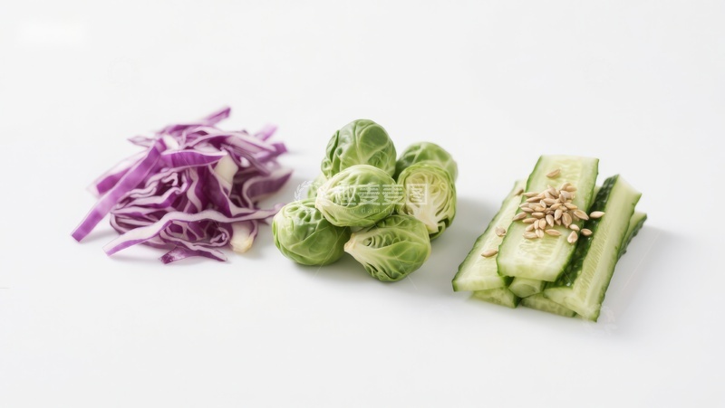 高清大图下载【趣麦麦图】切好的紫甘蓝抱子甘蓝和黄瓜