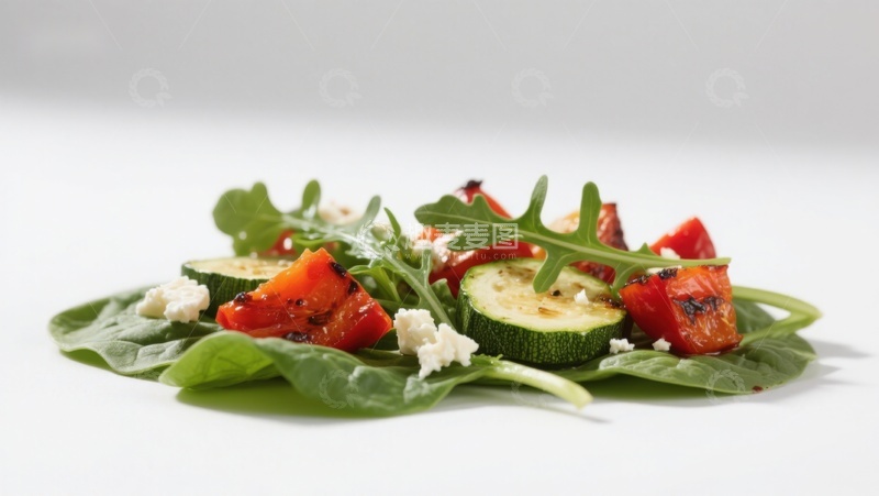 高清大图下载【趣麦麦图】烤蔬菜沙拉配羊奶酪