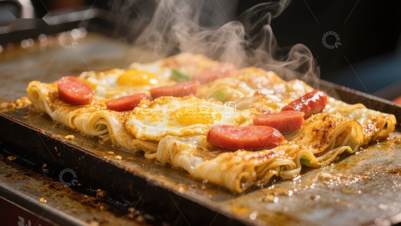 高清大图下载【趣麦麦图】热气腾腾的煎饼美食