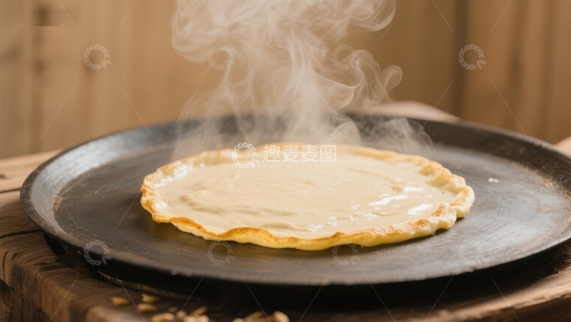 高清大图下载【趣麦麦图】热气腾腾的薄饼在煎盘上